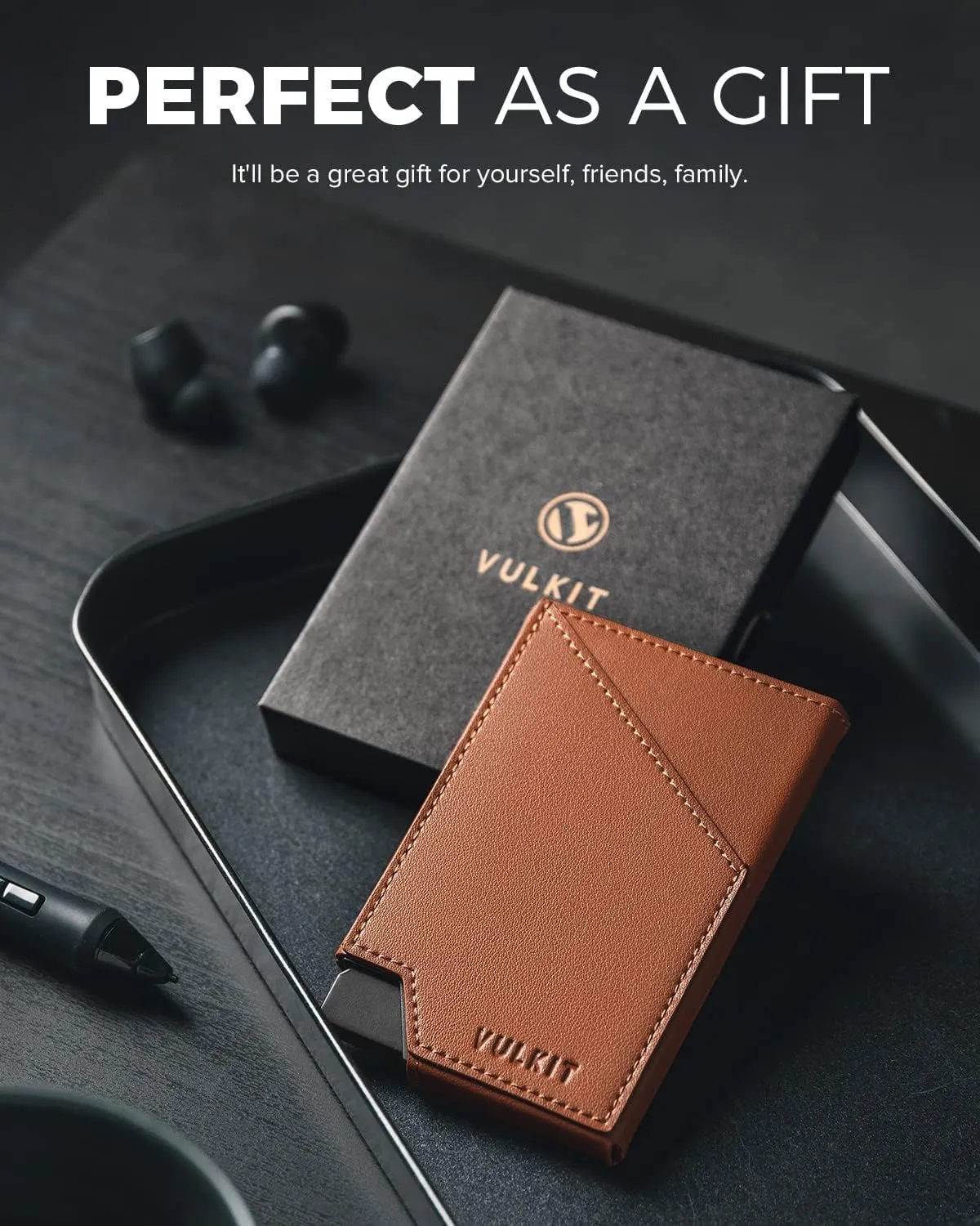 VULKIT Pop up Card Wallet RFID Blocking Slim Aluminum Metal Bank Card Holder Case with Business Money Pocket for Credit Cards Notes and Coins (Brown)