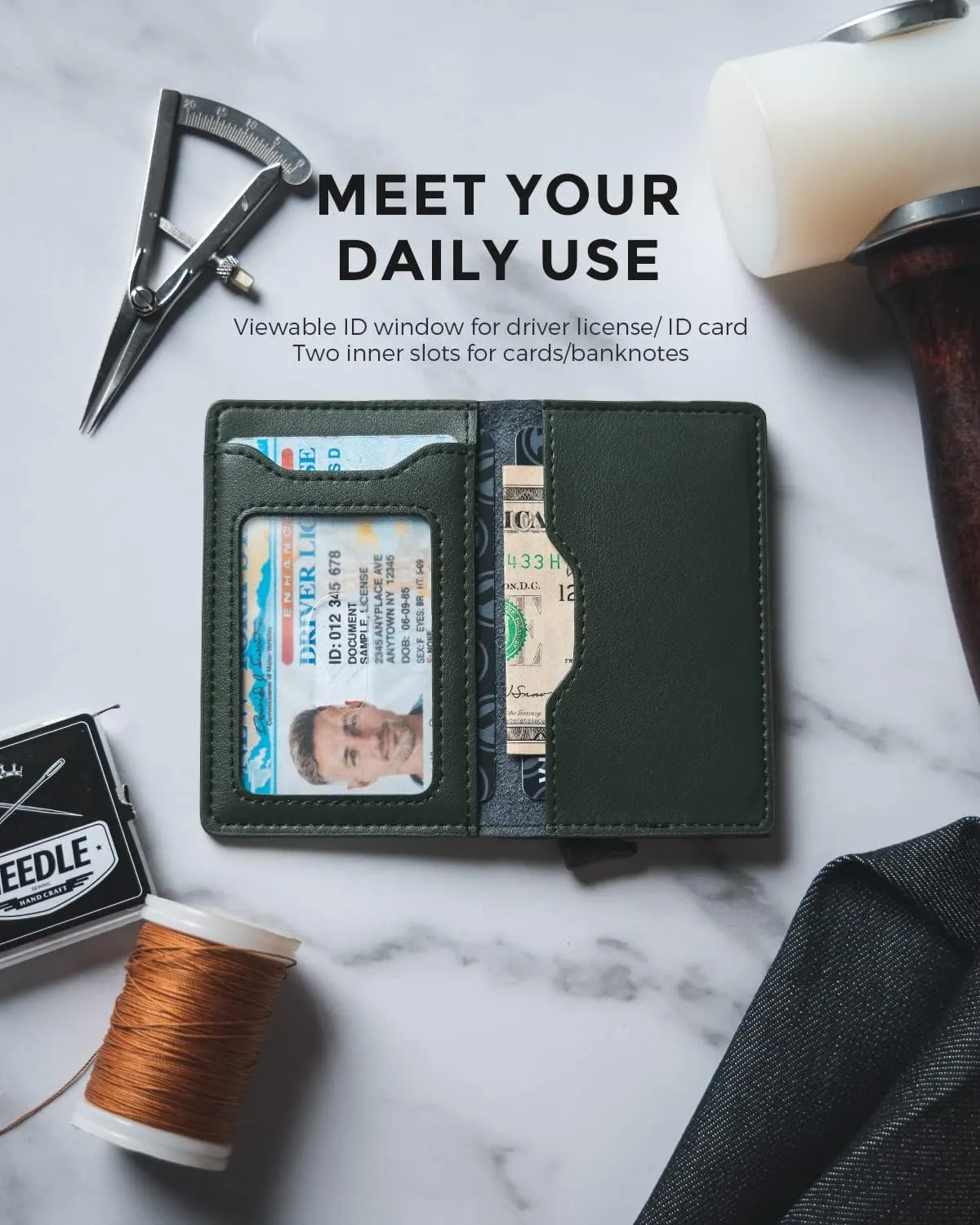 VULKIT Slim Pop up Wallet for Women Minimalist Credit Card Holder with Leather Slots Men's Bifold RFID Blocking Metal Wallets