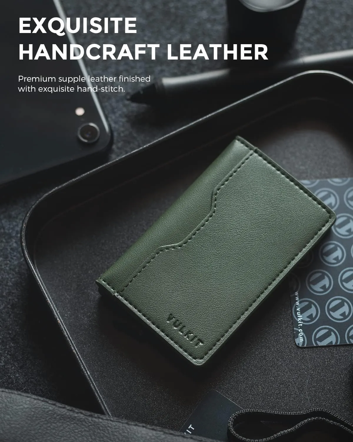VULKIT Slim Pop up Wallet for Women Minimalist Credit Card Holder with Leather Slots Men's Bifold RFID Blocking Metal Wallets