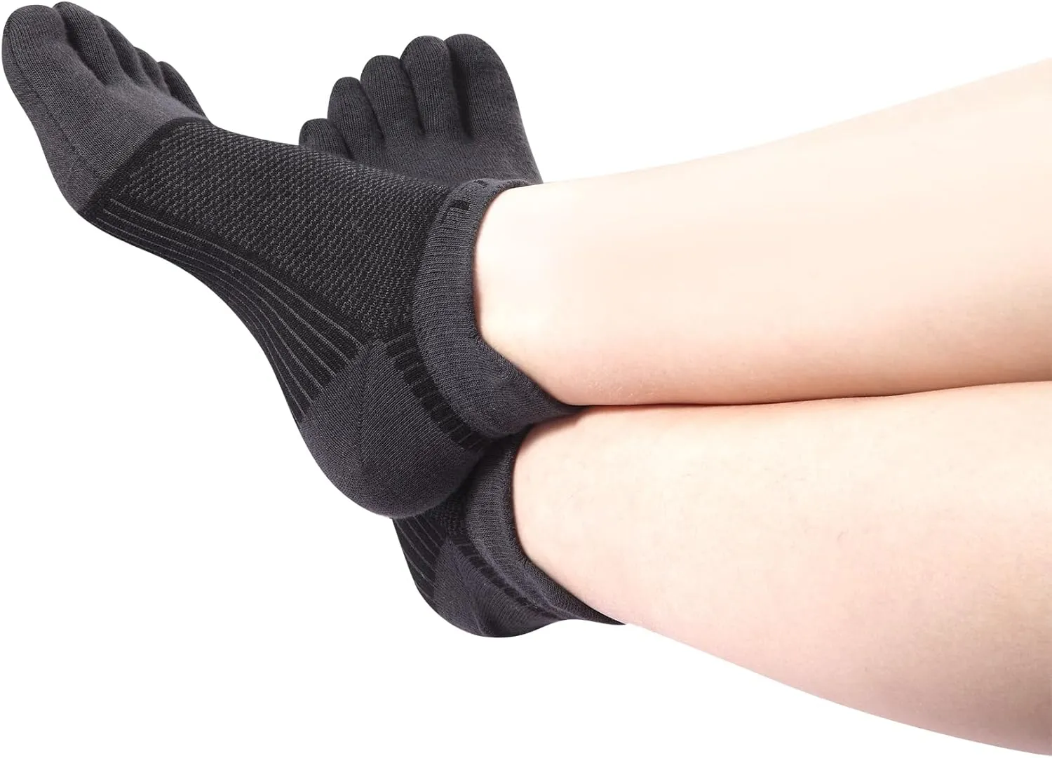 VWELL Cotton Toe Socks Five Finger Socks No Show Crew Athletic Running Socks 4 Pairs,Size 7-11