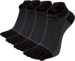 VWELL Cotton Toe Socks Five Finger Socks No Show Crew Athletic Running Socks 4 Pairs,Size 7-11