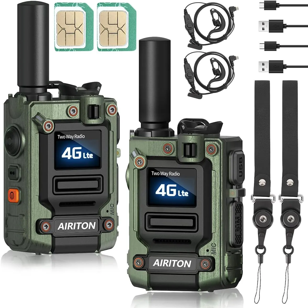 Walkie Talkies Fast Radio Unlimited Range Nationwide 4G Long Distance 5000 Miles Handheld POC Two Way Radio Push to Talk Over Cellular Radio Long Range Walkie Talkie for Group(2 Units with SIM Card)