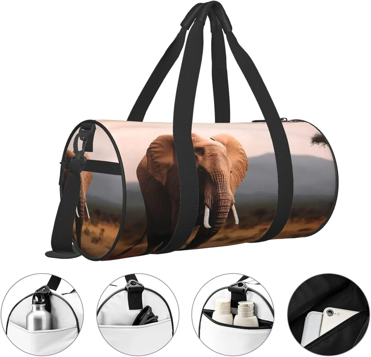 Walking Elephant Travel Duffle Bag for Men Women Sport Gym Bag Foldable Weekender Bag Carry on Overnight Bag for Travel Swimming Basketball