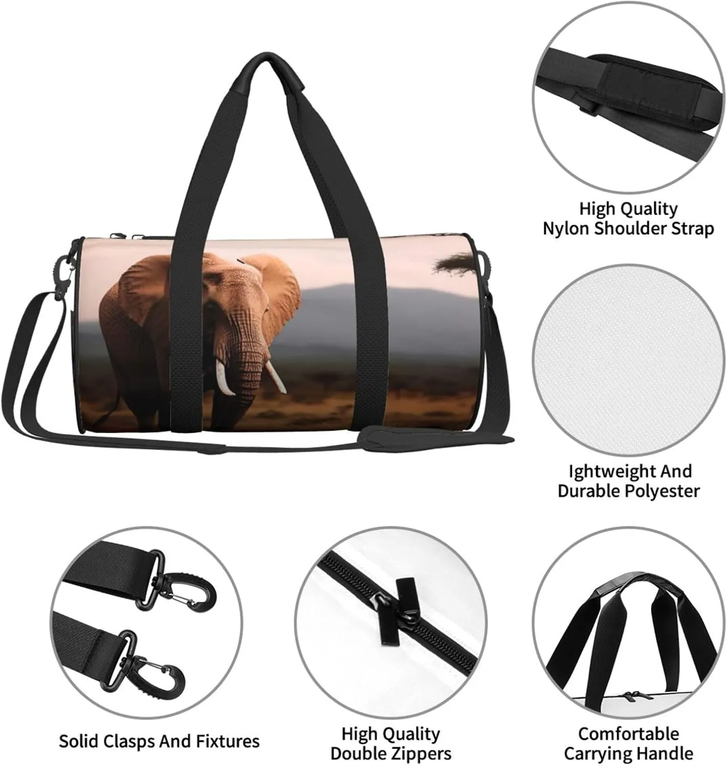 Walking Elephant Travel Duffle Bag for Men Women Sport Gym Bag Foldable Weekender Bag Carry on Overnight Bag for Travel Swimming Basketball