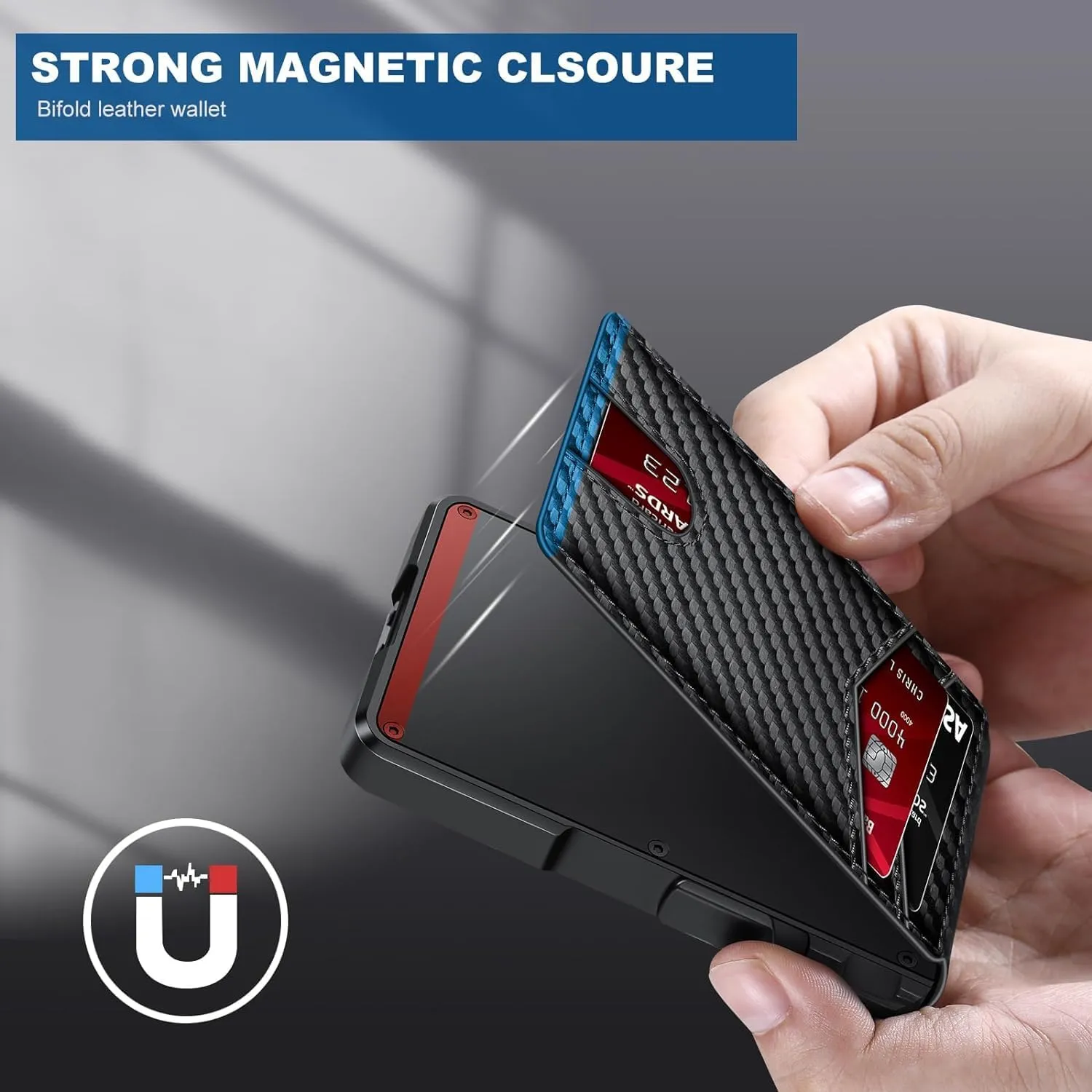 Wallet for Men, Mens Minimalist Wallet 9-13 Cards, Slim Compact Wallet with Money Clip & ID Window, RFID Blocking Smart Pop Up Card Wallet, Metal Aluminum Credit Card Holder Bifold Wallet