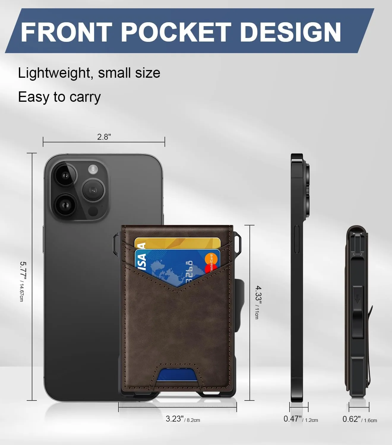 Wallet for Men, Minimalist Slim Mens Wallet with Money Clip, RFID Blocking Smart Pop Up Card Wallet with ID Window, Compact Bifold Wallet, Metal Aluminum Credit Card Holder（Coffee）
