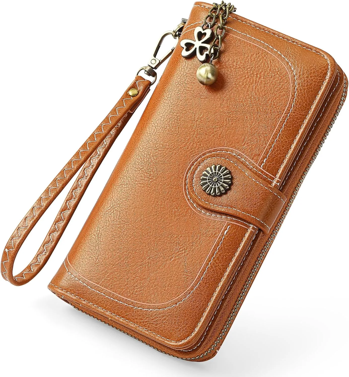 Wallet Women Large Leather RFID Blocking Bifold Multi Card Case with Zipper Pocke Phone Wristlet Purse