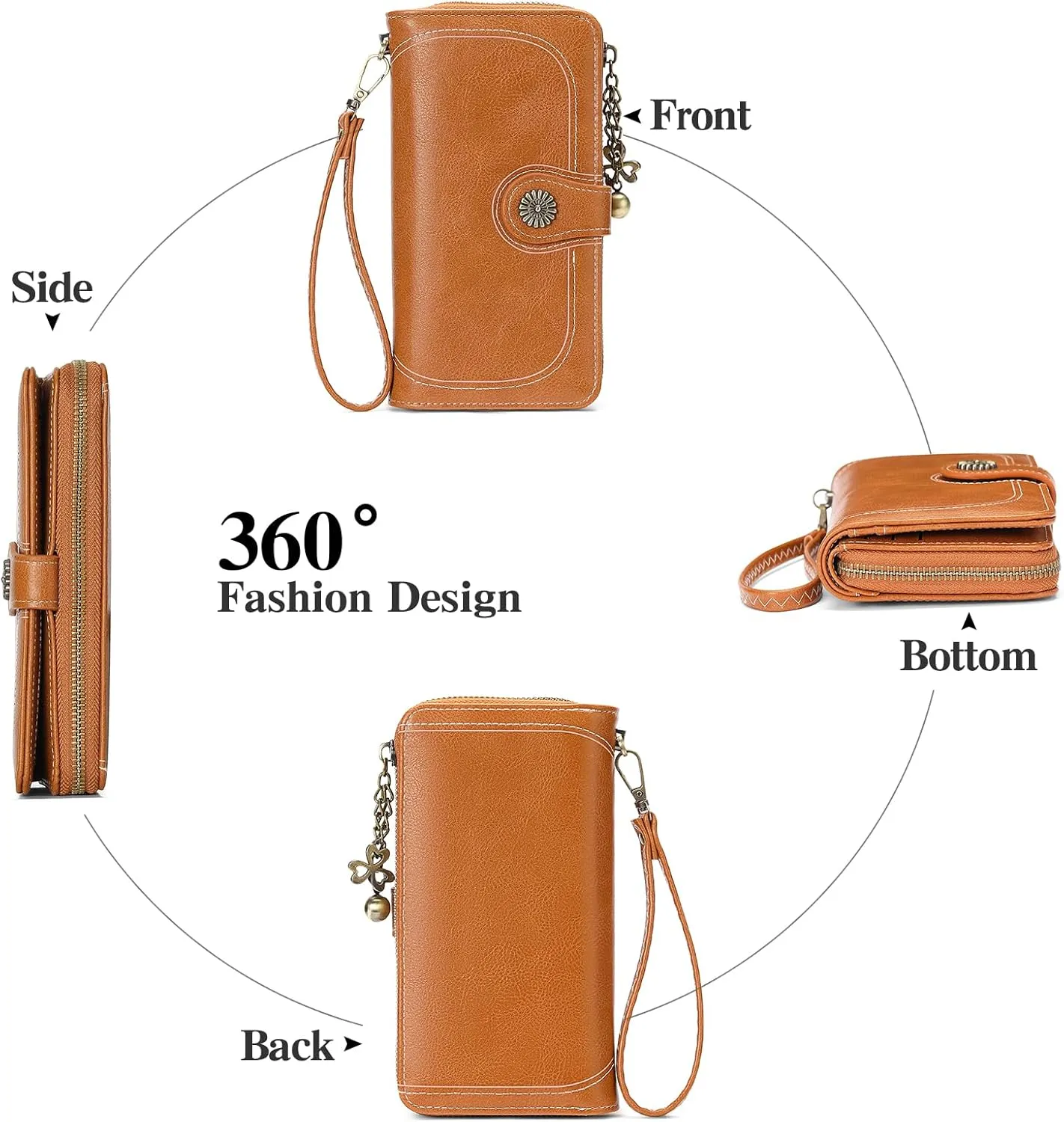Wallet Women Large Leather RFID Blocking Bifold Multi Card Case with Zipper Pocke Phone Wristlet Purse