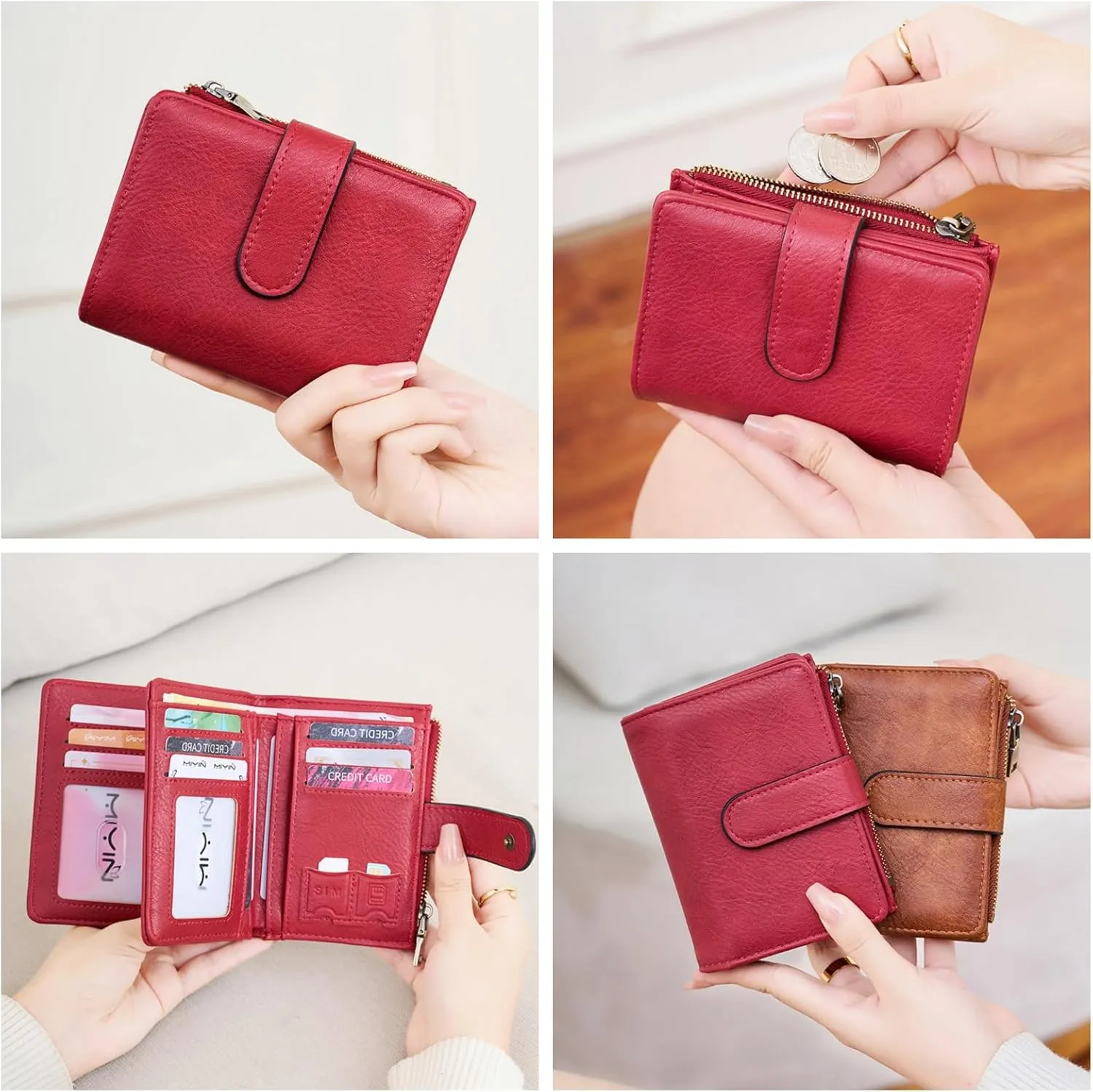 Wallet Women Small Leather RFID Blocking Credit Card Wallet Bifold Compact Ladies Purse with Zipper Coin Pocket