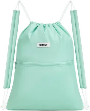 WANDF Drawstring Backpack Sports Gym Bag with Shoulder Pads Water Resistant String Bag Cinch Bag for Women Men (Mint Green)