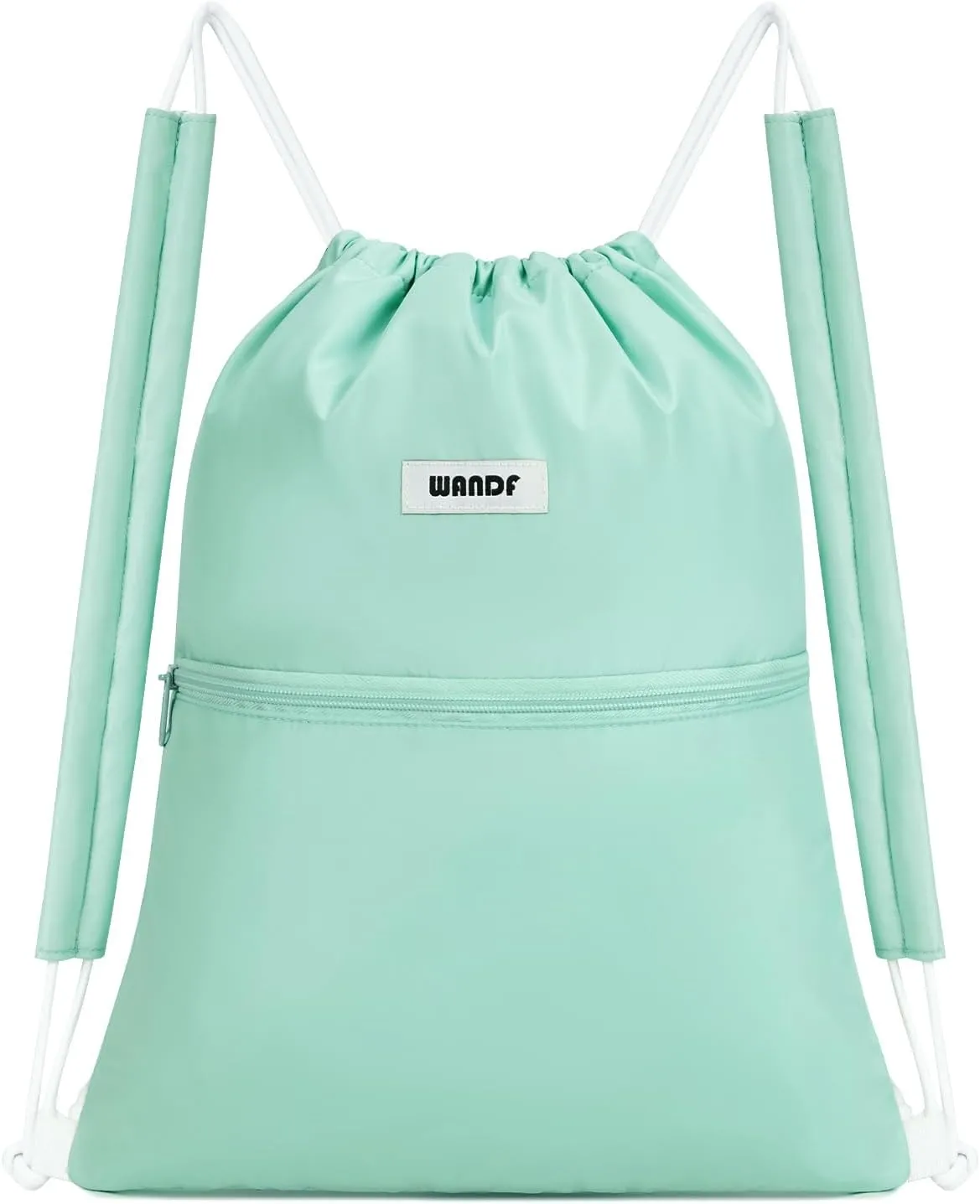 WANDF Drawstring Backpack Sports Gym Bag with Shoulder Pads Water Resistant String Bag Cinch Bag for Women Men (Mint Green)