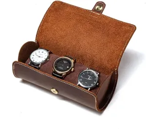 Watch Soft Wrinkle Genuine Leather Pocket Jewelry Bracelet Storage Case Organizer Travel Watch Case Roll Box