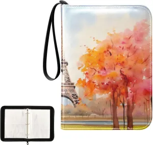 Watercolor Painting French Card Binder 4-Pocket, 400 Pockets Trading Cards Holder Games Card Albums Storage Organizer Case for Football, Baseball Cards
