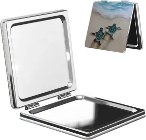 Watercolor Turtles On The Beach Women Small Pocket Makeup Mirror Compact Portable Folding Handheld Makeup Mirror