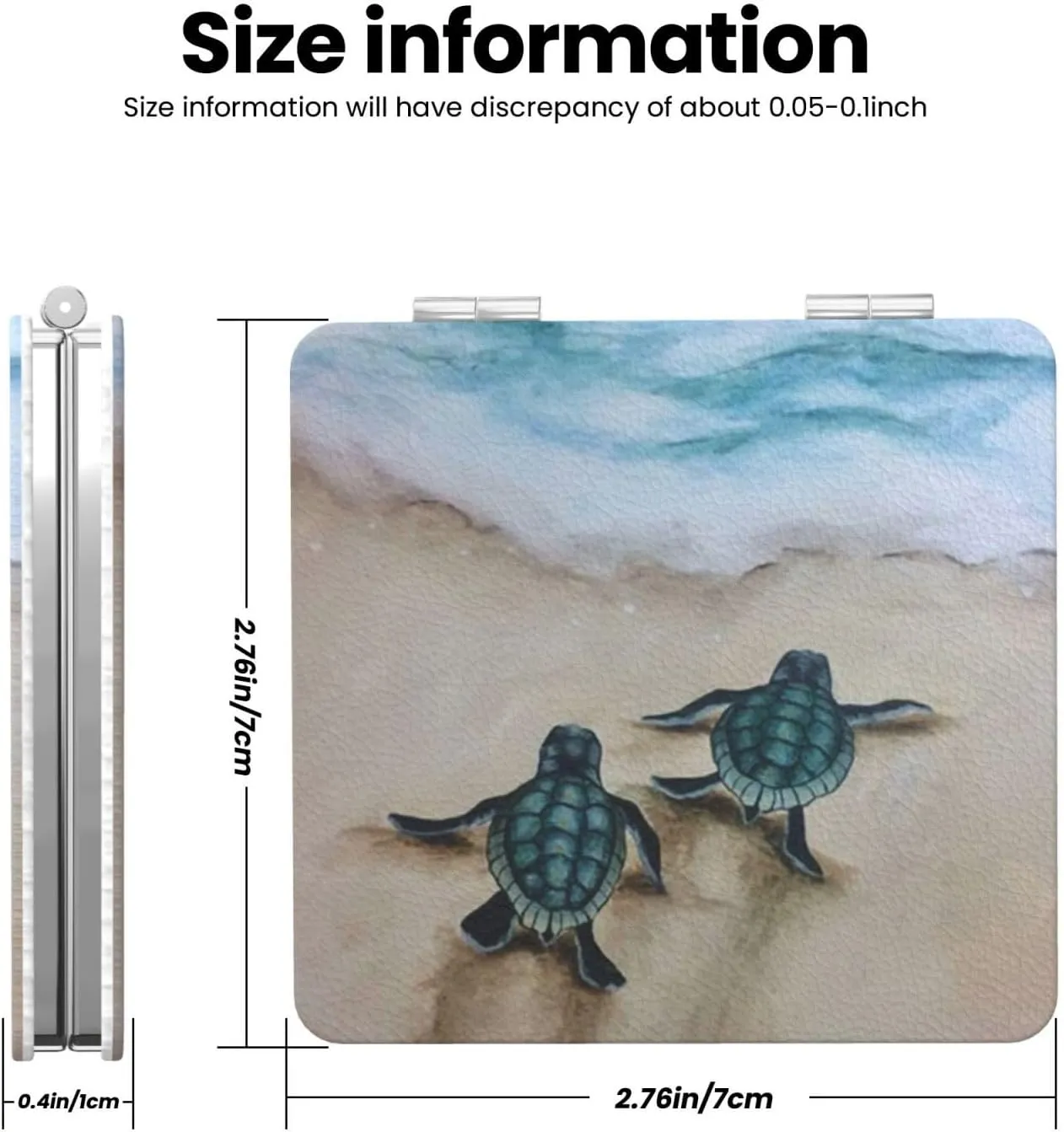 Watercolor Turtles On The Beach Women Small Pocket Makeup Mirror Compact Portable Folding Handheld Makeup Mirror