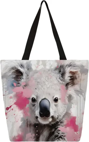 Watercolour Koalas Large Capacity Canvas Tote Bag Stylish Handheld Shoulder Bag Reusable Shopping Bag for Work Travel Beach Trips Shopping