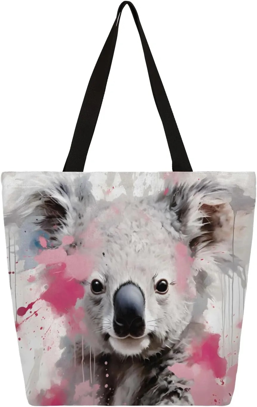 Watercolour Koalas Large Capacity Canvas Tote Bag Stylish Handheld Shoulder Bag Reusable Shopping Bag for Work Travel Beach Trips Shopping