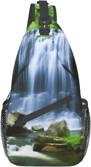 Waterfall Flowing Down pint Unisex Chest Bags Crossbody Sling Backpack Lightweight Daypack for Travel Hiking