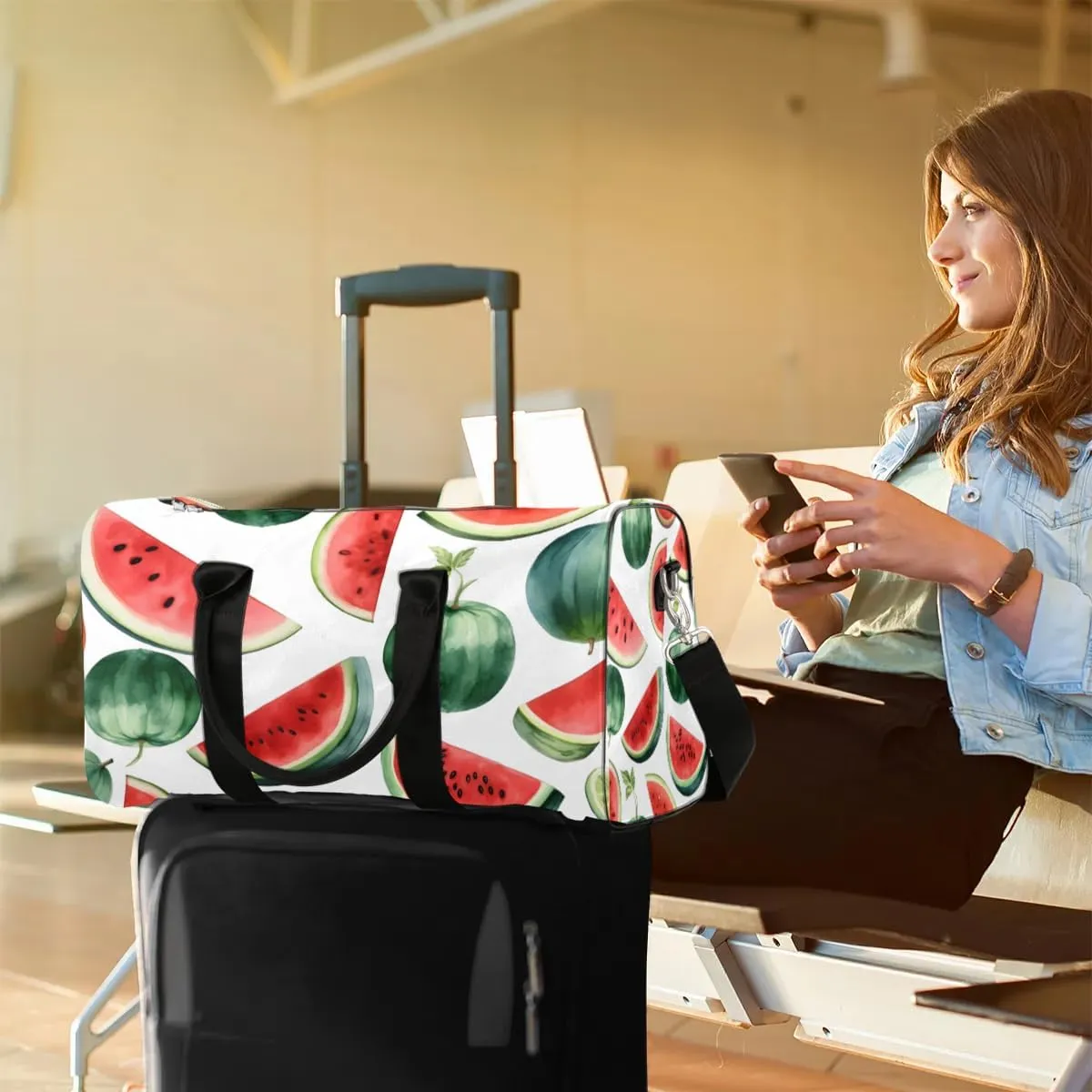 Watermelon Fruit Pattern Travel Duffel Bag for Women Men Waterproof Foldable Overnight Weekender Bag Large Capacity Sports Gym Bag