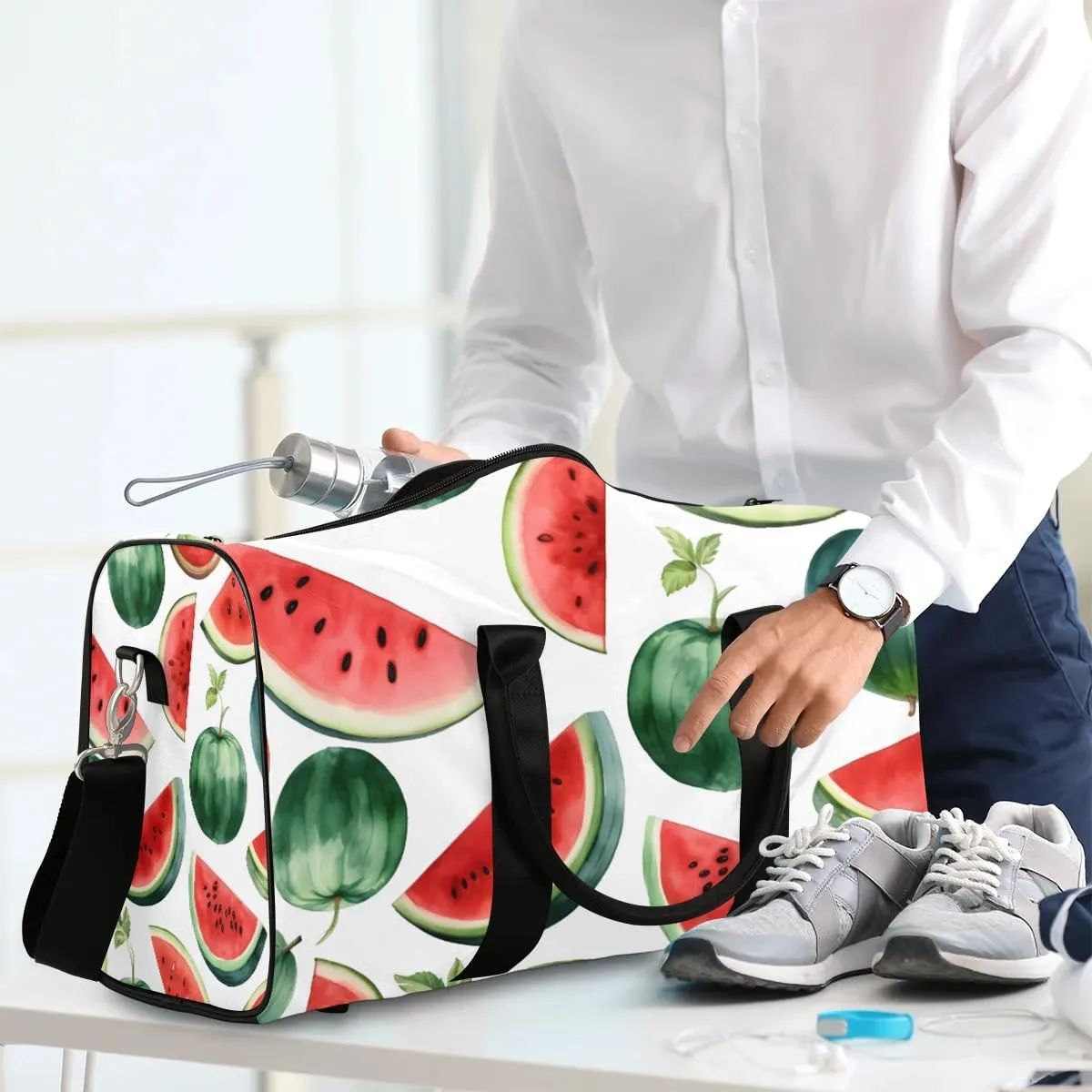 Watermelon Fruit Pattern Travel Duffel Bag for Women Men Waterproof Foldable Overnight Weekender Bag Large Capacity Sports Gym Bag