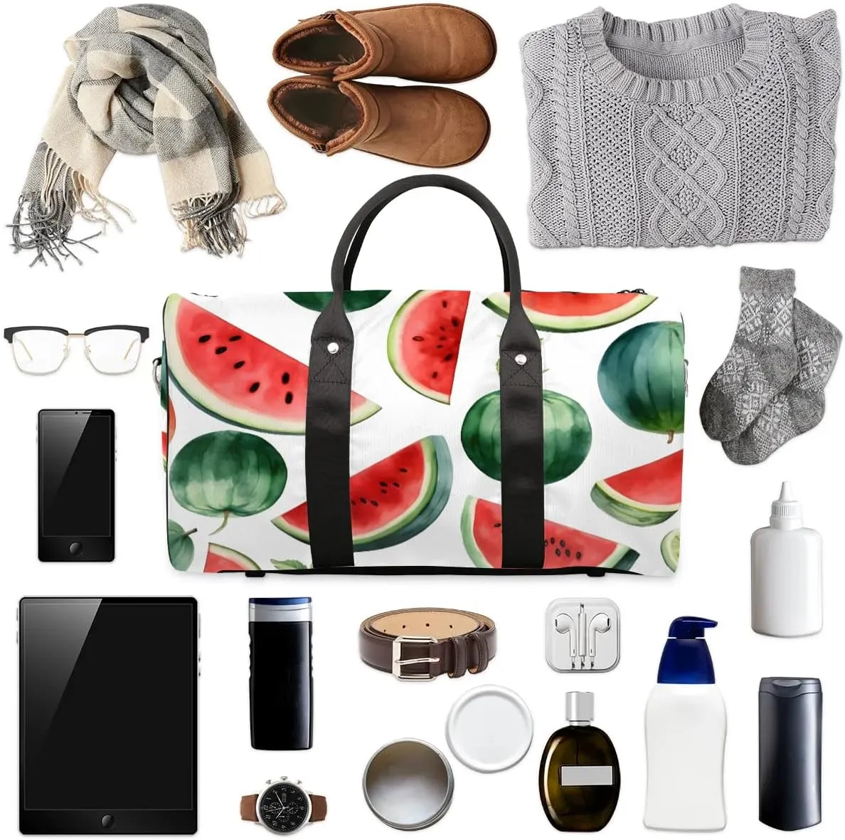 Watermelon Fruit Pattern Travel Duffel Bag for Women Men Waterproof Foldable Overnight Weekender Bag Large Capacity Sports Gym Bag