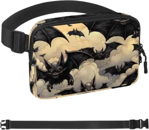 Waterproof Fanny Pack Black Belt Bag with Adjustable Strap for Women and Men,Halloween Bat Cloud Pattern Crossbody Fanny Bag with Zipper for Hiking Running Travel