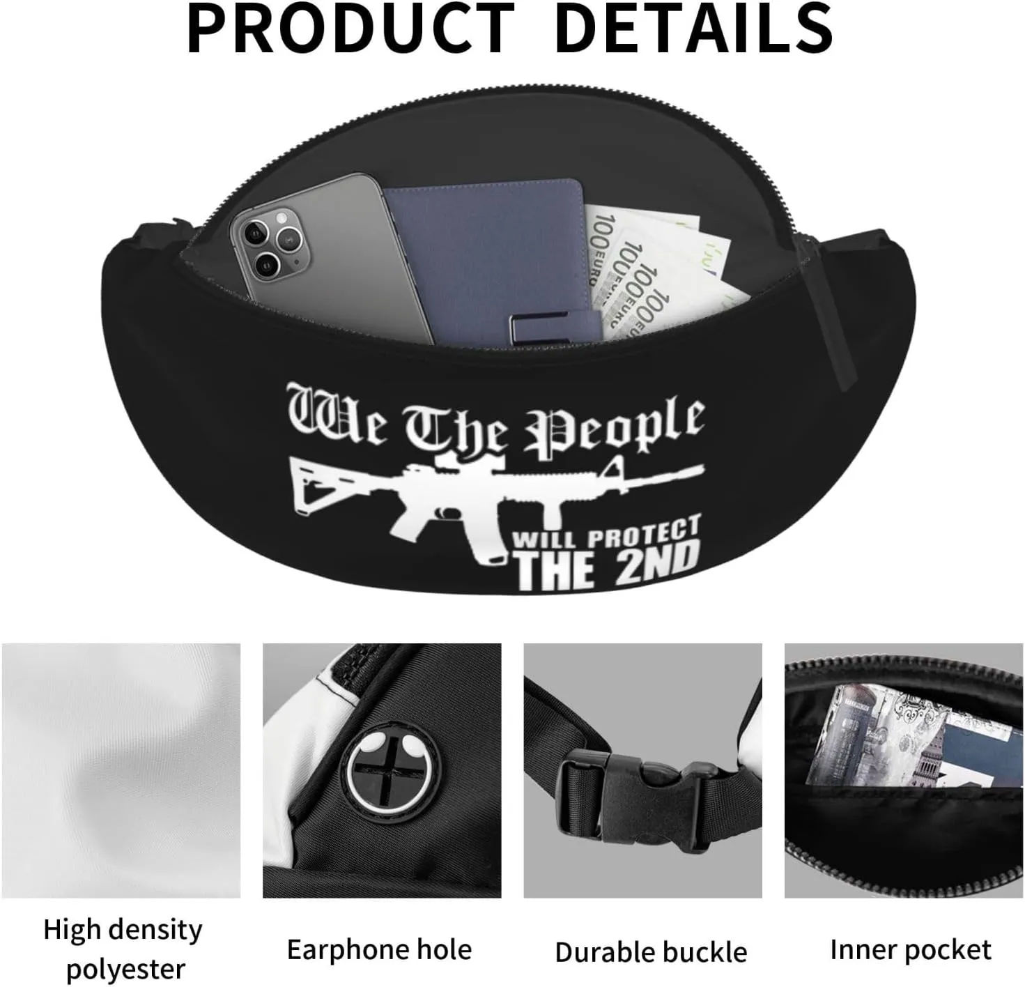 We The People Ar15 Will Protect The 2nd Amendment Leisure Waist Bag Outdoor Sports Running Waist Bag Business Travel Mobile Phone Bag