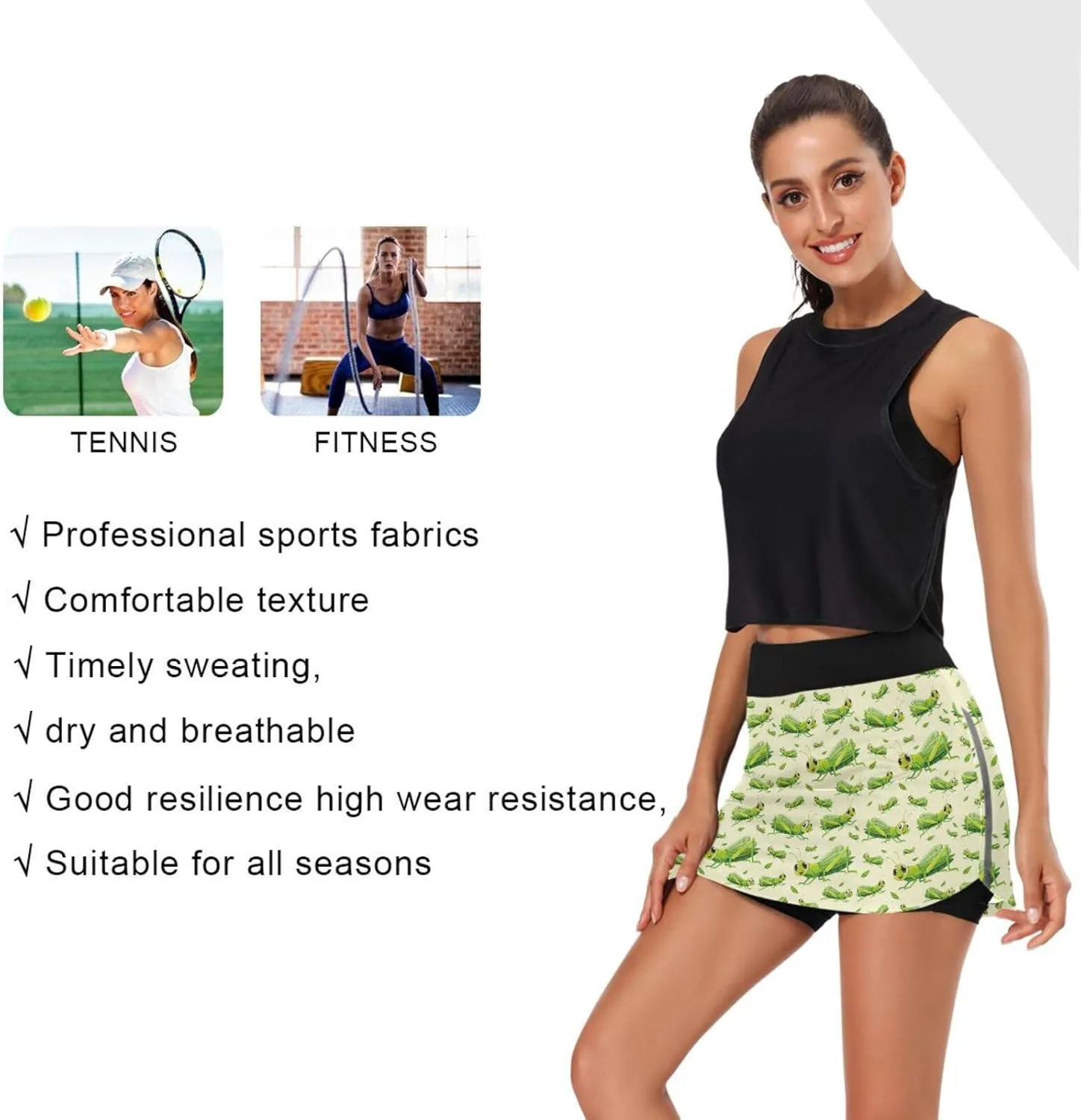 Weeds Leaf Skull Women's Active Performance Skort Lightweight Skirt for Running Tennis Golf Workout Sports