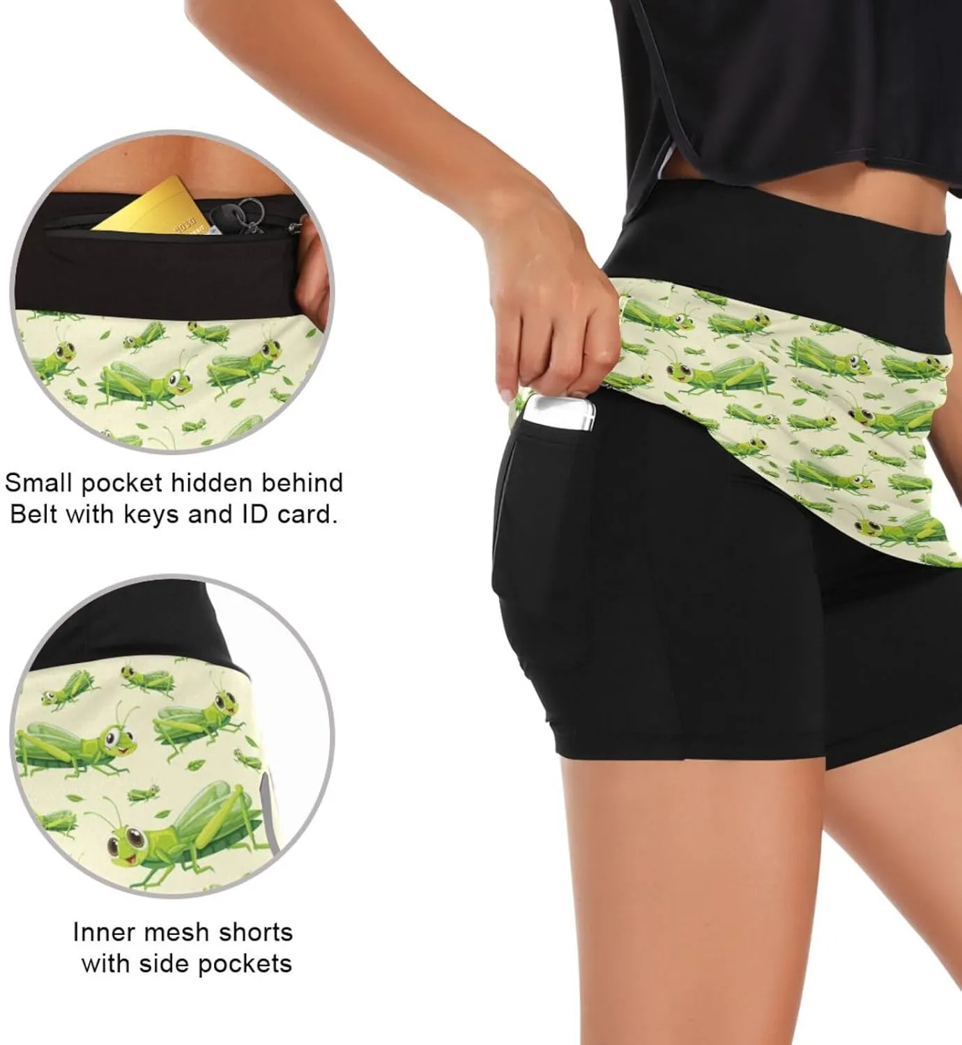 Weeds Leaf Skull Women's Active Performance Skort Lightweight Skirt for Running Tennis Golf Workout Sports