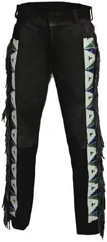 Western Suede Genuine Leather Pant Men Native American Buckskin Fringe Cowboy Pants Reenactment Mountain Trouser