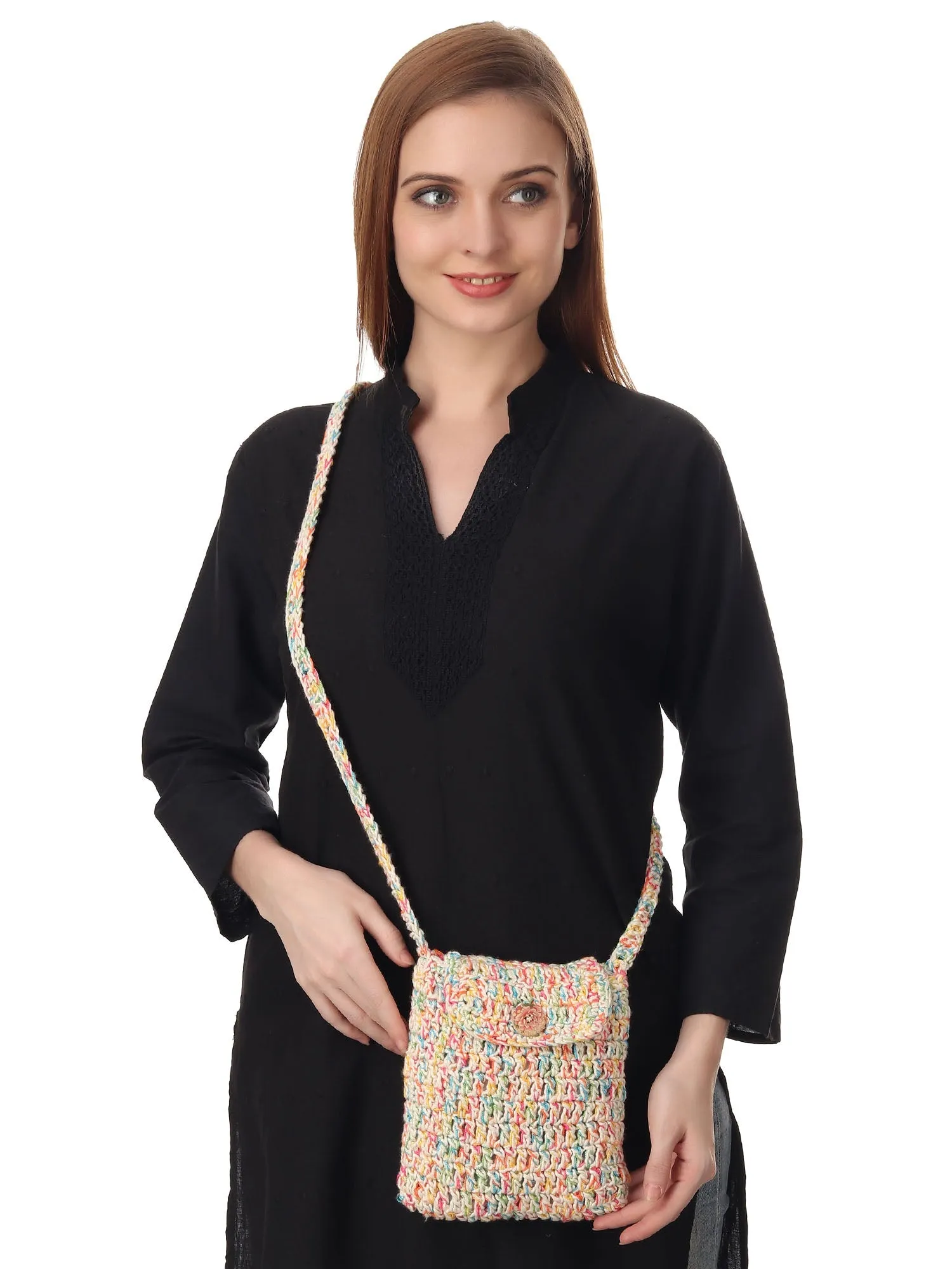 White Multi Crochet Sling Bag