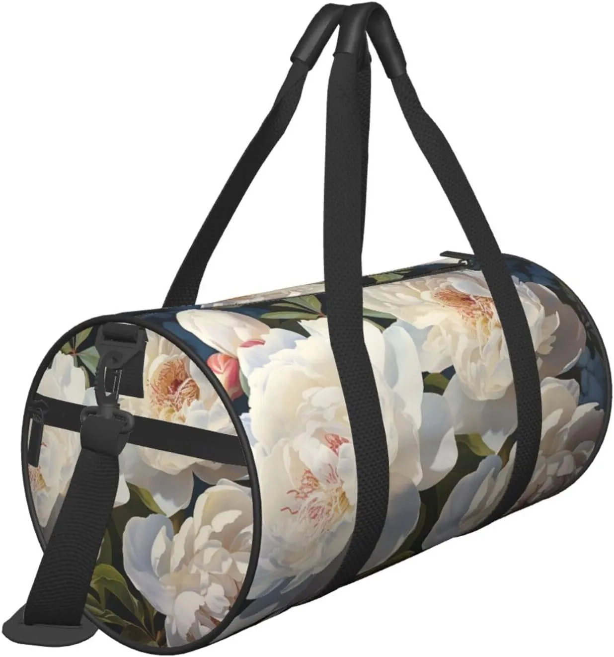 White peony Travel Duffle Bag for Men Women Sport Gym Bag Foldable Weekender Bag Carry on Overnight Bag for Travel Swimming Basketball