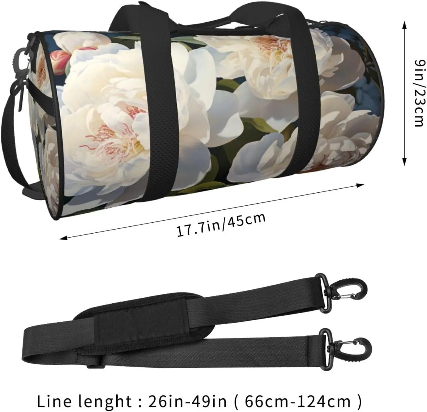 White peony Travel Duffle Bag for Men Women Sport Gym Bag Foldable Weekender Bag Carry on Overnight Bag for Travel Swimming Basketball