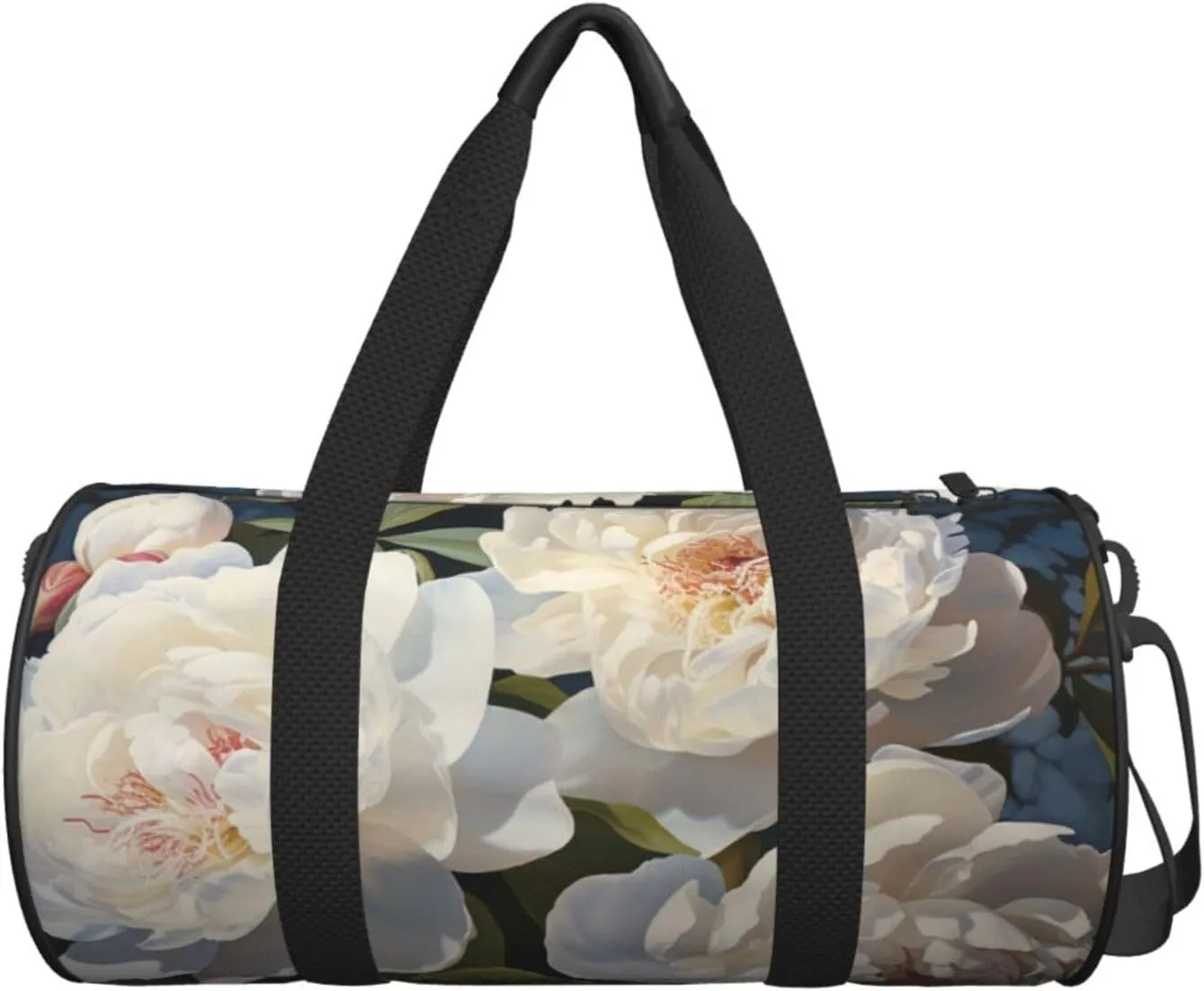White peony Travel Duffle Bag for Men Women Sport Gym Bag Foldable Weekender Bag Carry on Overnight Bag for Travel Swimming Basketball