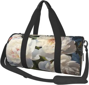 White peony Travel Duffle Bag for Men Women Sport Gym Bag Foldable Weekender Bag Carry on Overnight Bag for Travel Swimming Basketball