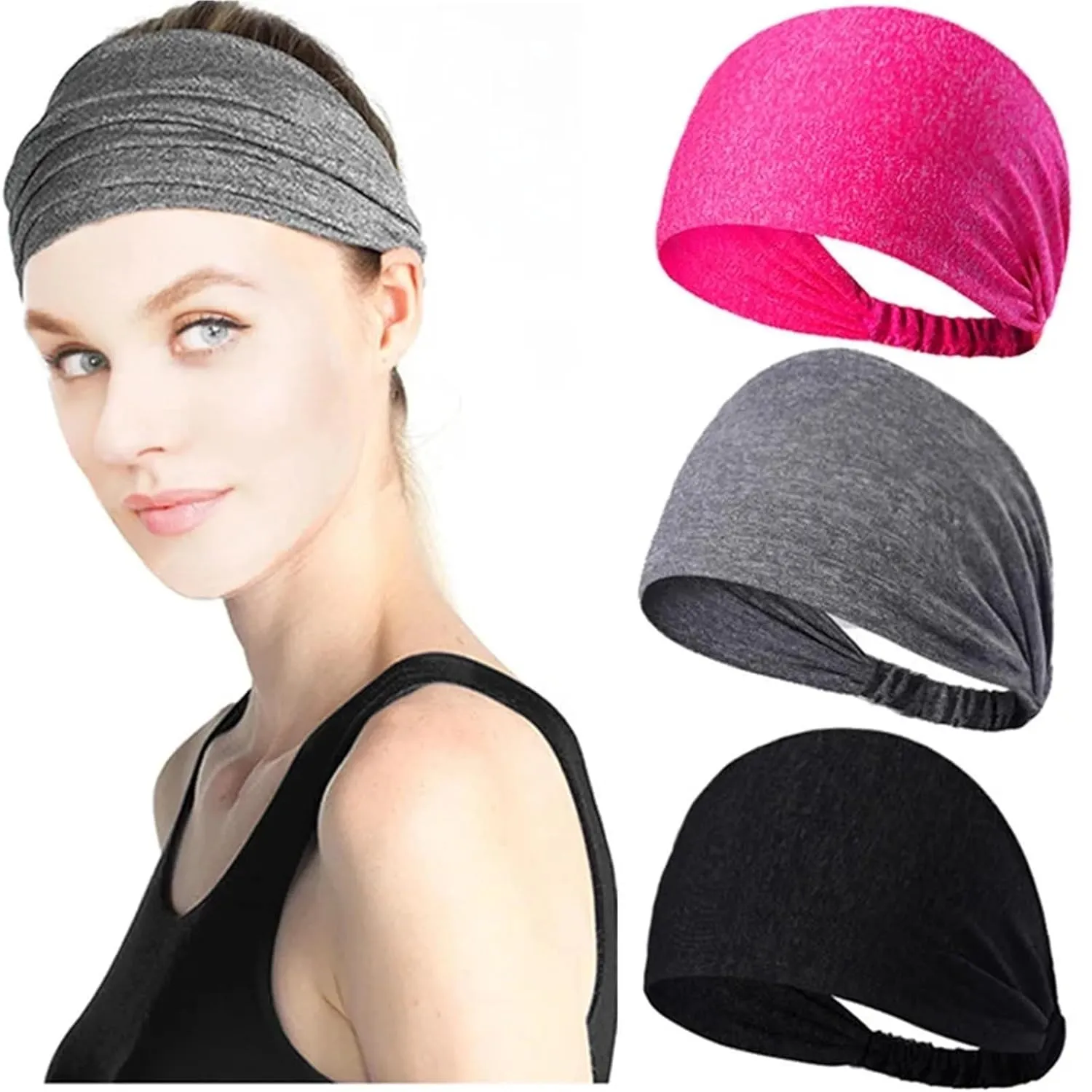 Wide Edge Double-layer Elastic Sports Yoga Running Cycling Fitness Sweatband Headband(Gray)