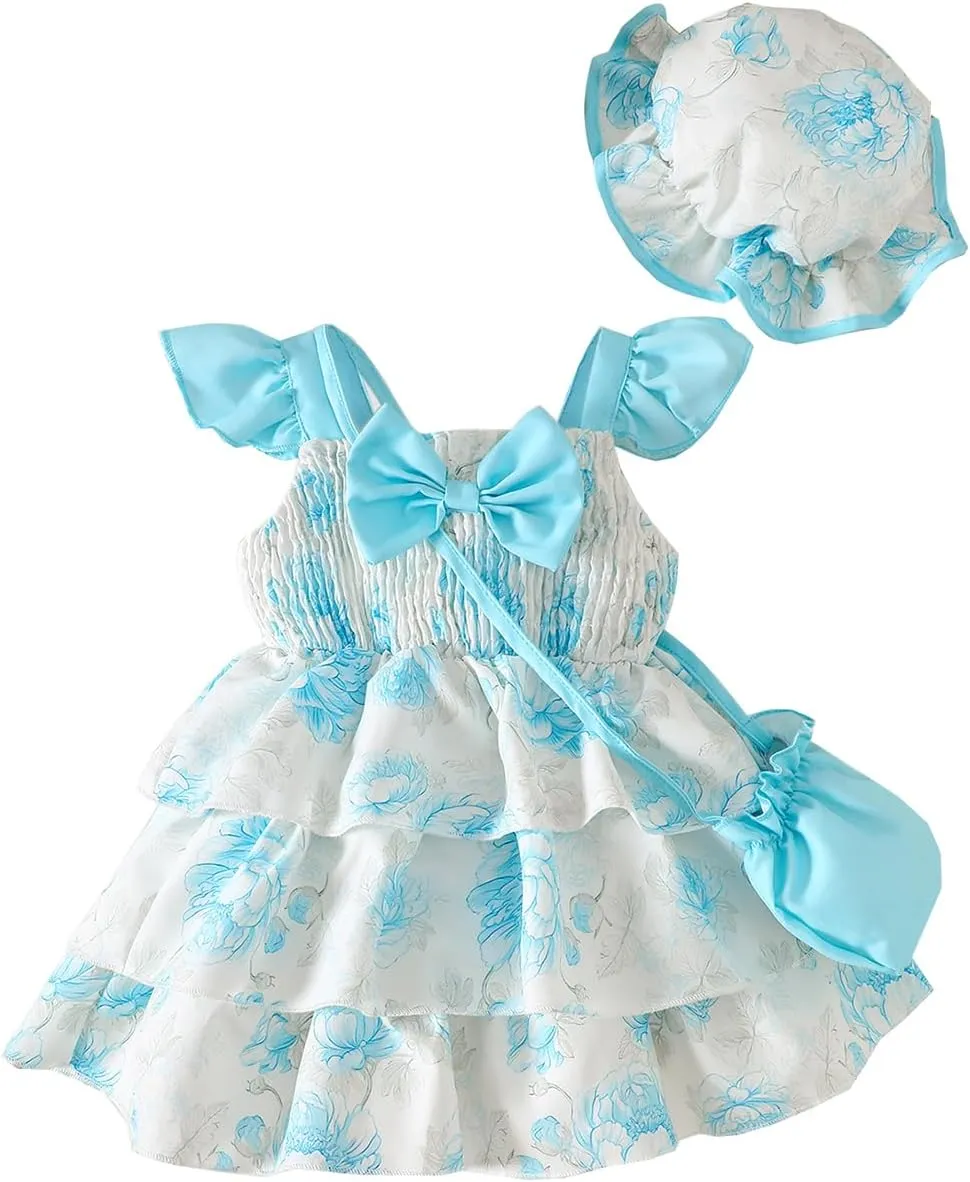 Willow Dance Baby Girl Dress Clothes Sleeveless Ruffle Toddler Dresses Flower Sundress with Cute Bag Infant Outfits