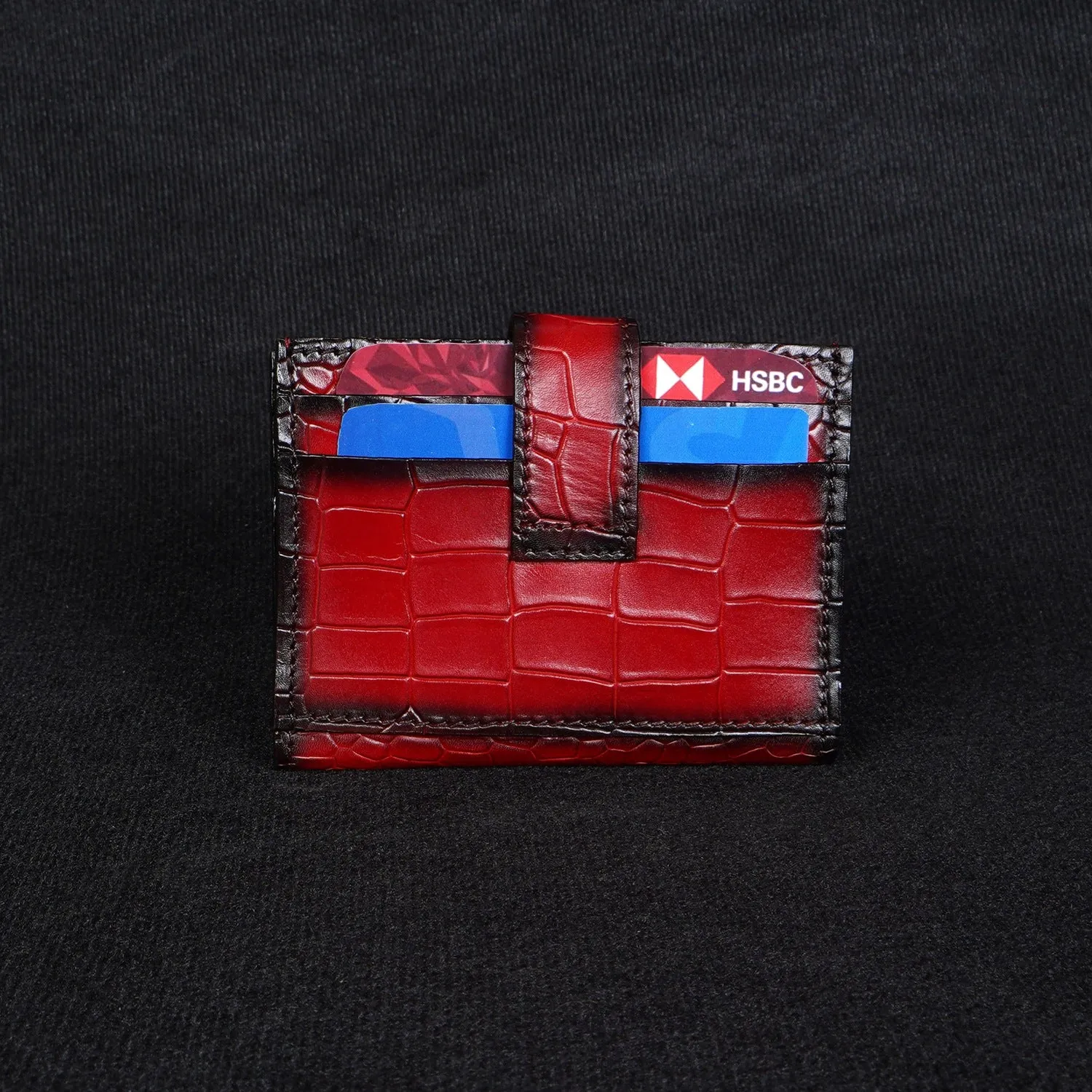 Wine Card Holder in Croco Texture Leather with Snap Button Closure