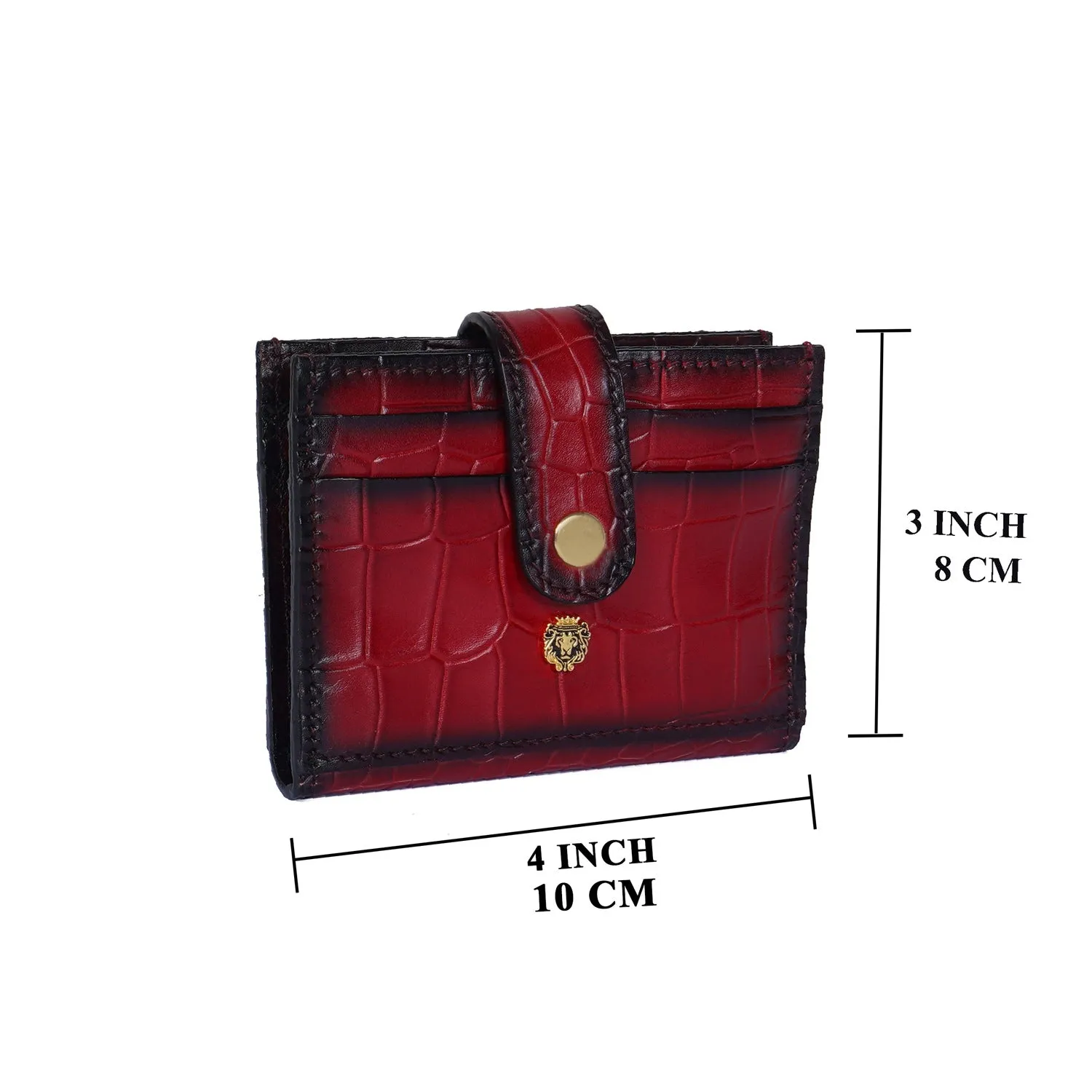 Wine Card Holder in Croco Texture Leather with Snap Button Closure