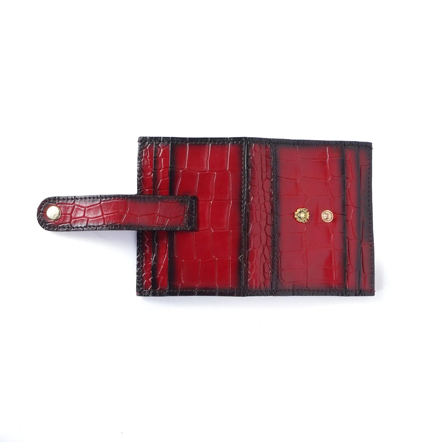 Wine Card Holder in Croco Texture Leather with Snap Button Closure