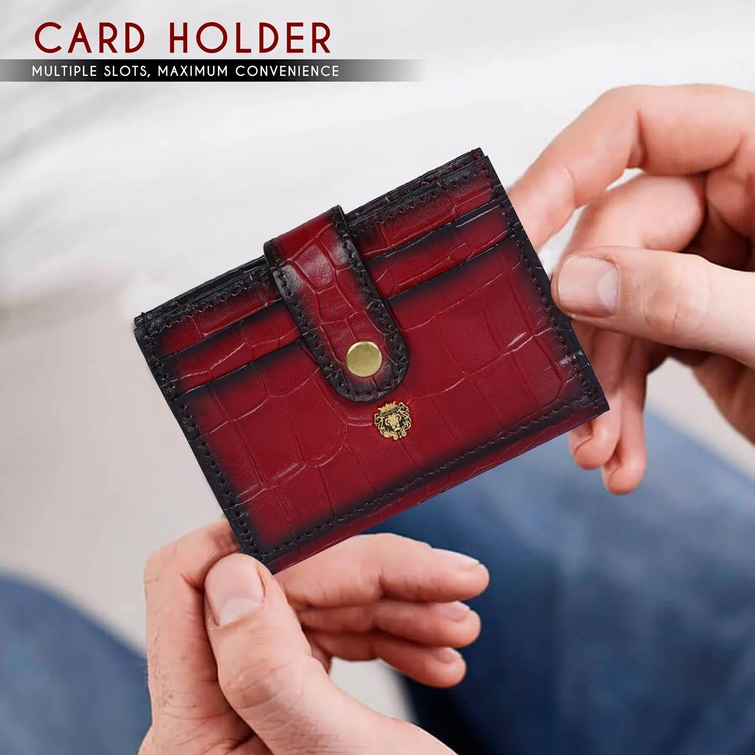 Wine Card Holder in Croco Texture Leather with Snap Button Closure