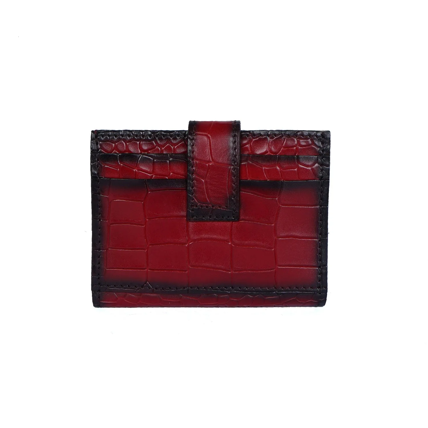 Wine Card Holder in Croco Texture Leather with Snap Button Closure