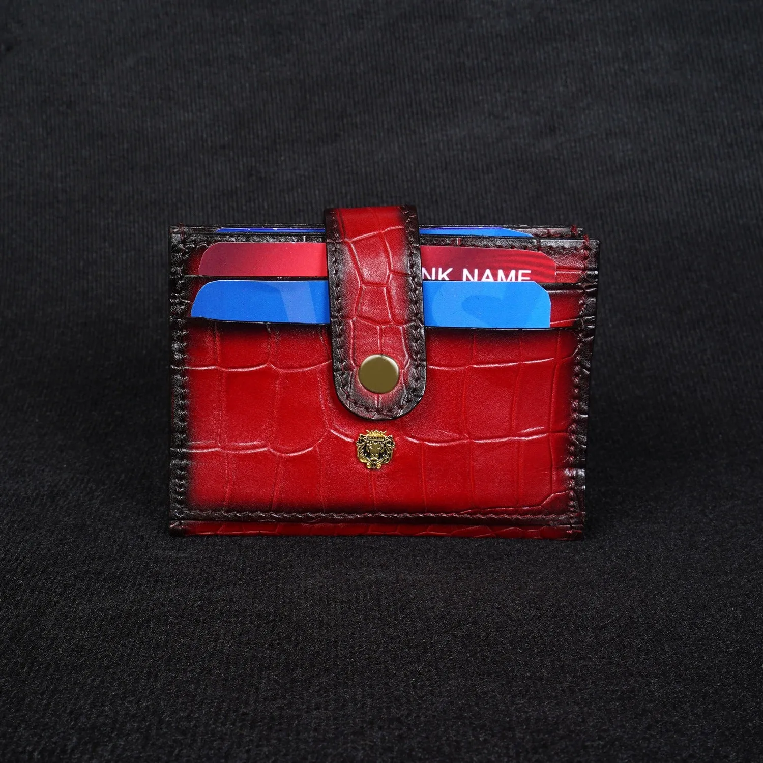 Wine Card Holder in Croco Texture Leather with Snap Button Closure