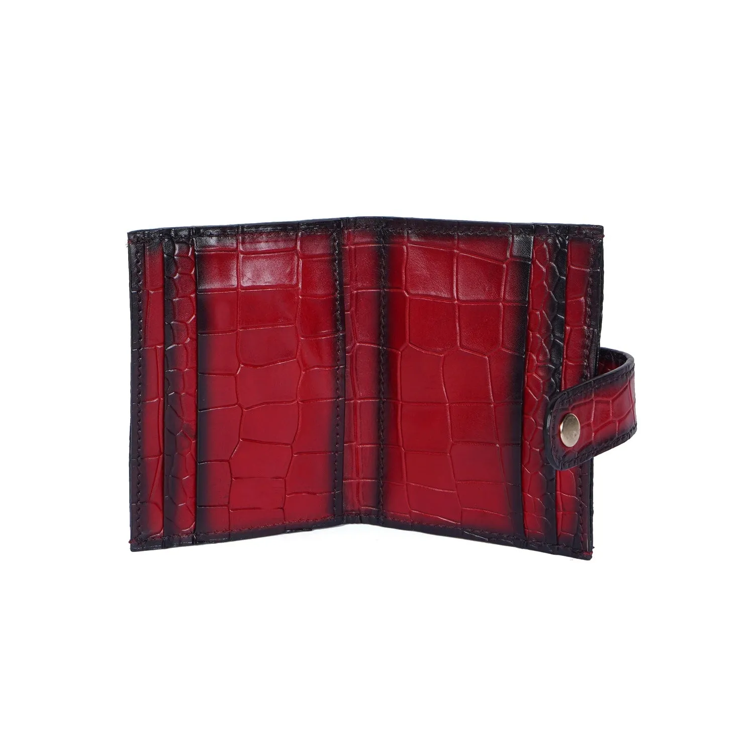 Wine Card Holder in Croco Texture Leather with Snap Button Closure