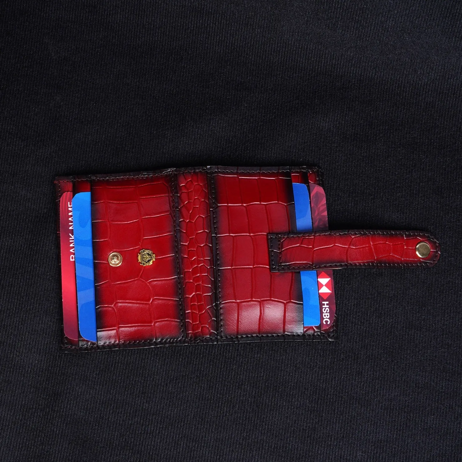 Wine Card Holder in Croco Texture Leather with Snap Button Closure