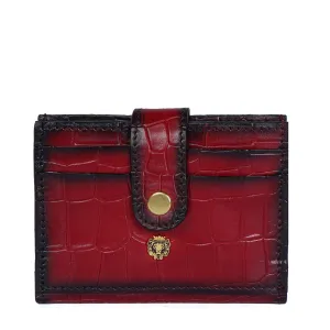 Wine Card Holder in Croco Texture Leather with Snap Button Closure