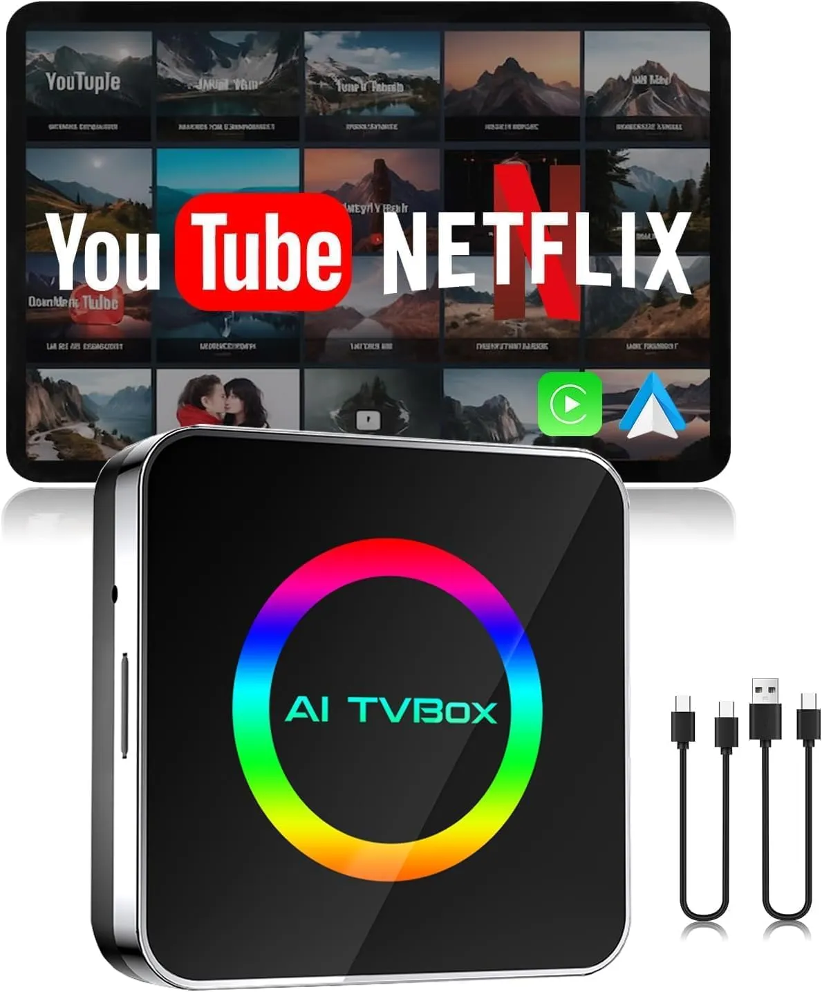 Wireless Carplay Adapter for iPhone with Netflix YouTube Tiktok TF Card AI Box Carplay Adapter & Android Auto Dongle Easy to Setup,Video Box Convert Wried to CarPlay Stream to Your Car