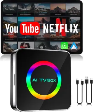 Wireless Carplay Adapter for iPhone with Netflix YouTube Tiktok TF Card AI Box Carplay Adapter & Android Auto Dongle Easy to Setup,Video Box Convert Wried to CarPlay Stream to Your Car