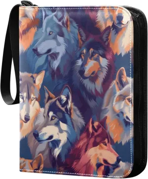 Wolves Colorful Card Binder 4-Pocket, 400 Pockets Card Holder with 50 Removable Sleeves and Zipper for Games Baseball Football Sports Card