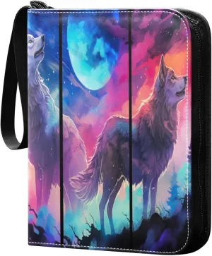 Wolves with Colorful Card Binder 4-Pocket, 400 Pockets Card Holder with 50 Removable Sleeves and Zipper for Games Baseball Football Sports Card